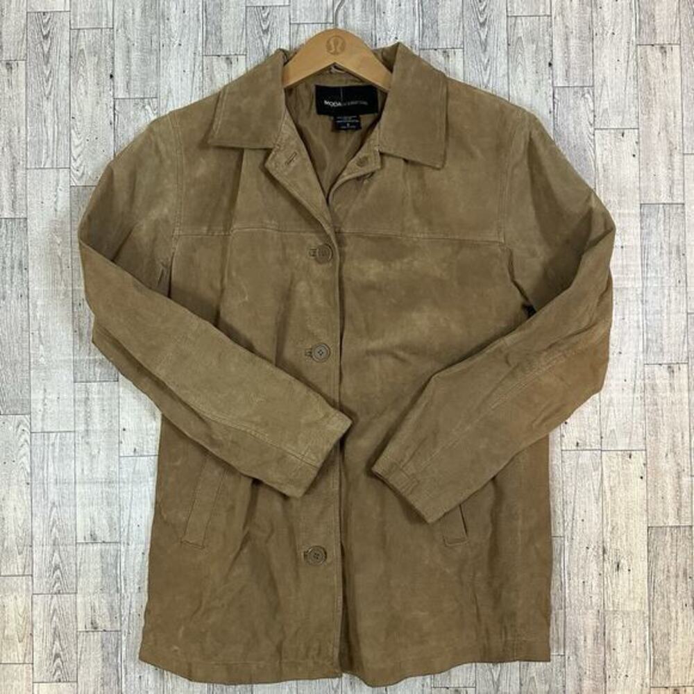 VTG Moda International Leather Suede Tan Small Jacket Shacket Boho Western Retro